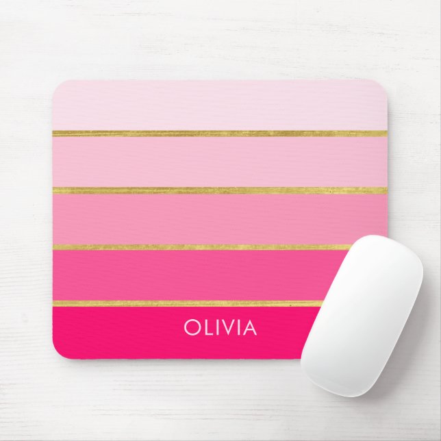 Hot Pink & Gold Girly Personalised Mouse Mat (With Mouse)