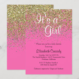 Hot Pink & Gold Glitter Baby Shower Invite
