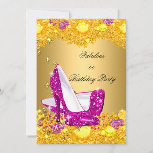 Hot Pink Gold Glitter High Heels Fabulous Party Invitation