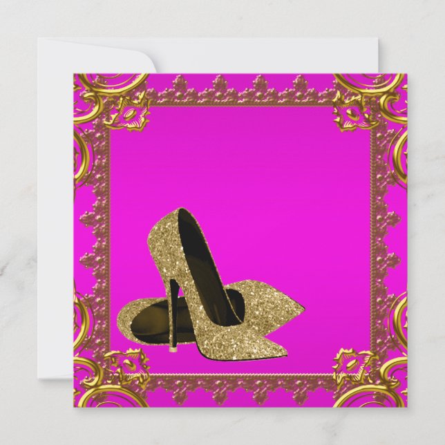Hot Pink Gold Glitter High Heels Party Template (Front)