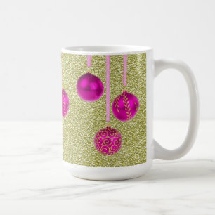 Hot Pink Gold Glitter Merry Christmas Baubles Mug