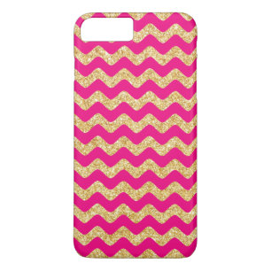 Hot Pink Gold Glitter Zigzag Chevron Pattern iPhone 8 Plus/7 Plus Case