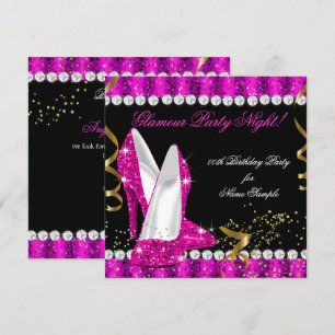 Hot Pink Gold Heels Glitter Glamour Party Night Invitation