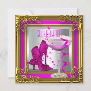 Hot Pink Gold High Heel Shoes Champagne Invitation