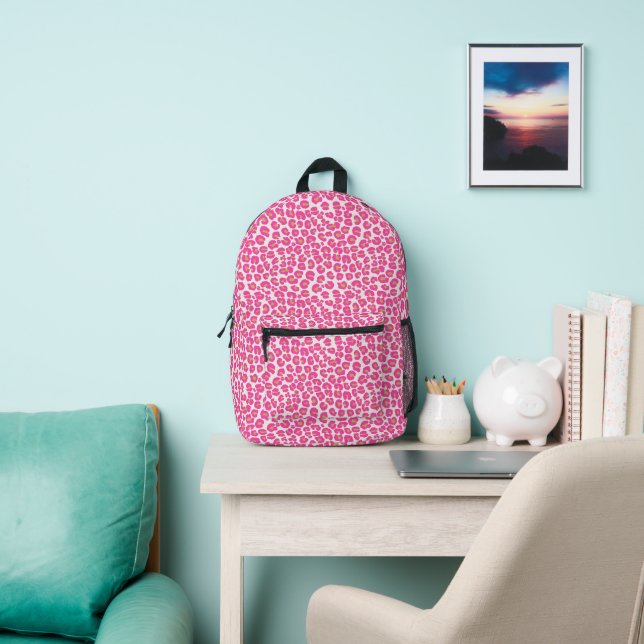 Hot Pink Gold Leopard Pattern Printed Backpack (Insitu)