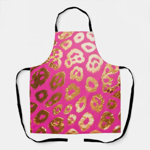 Hot Pink Gold Leopard Print Glam Apron