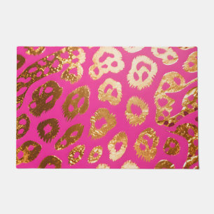 Hot Pink Gold Leopard Print Glam Doormat