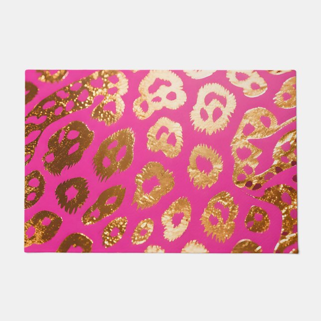 Hot Pink Gold Leopard Print Glam Doormat (Front)