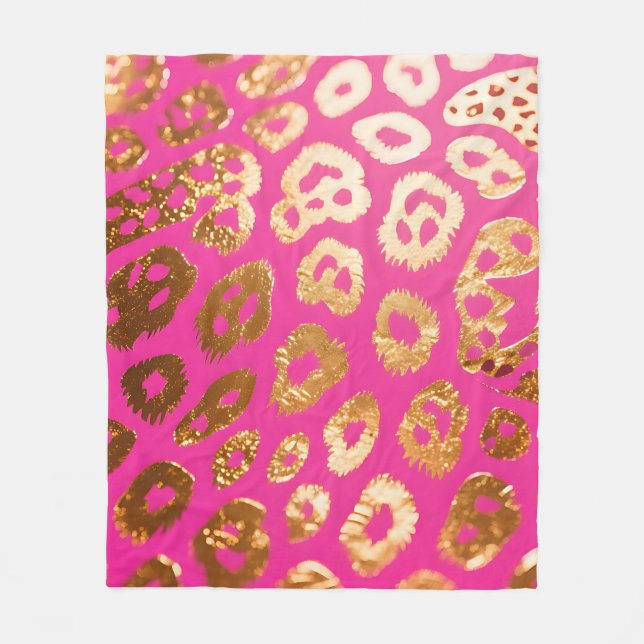 Hot Pink Gold Leopard Print Glam Fleece Blanket (Front)