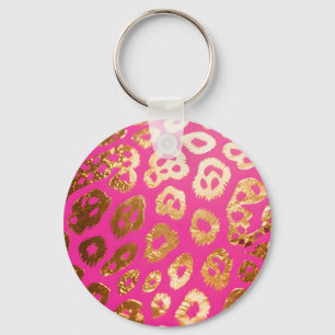 Hot Pink Gold Leopard Print Glam Key Ring