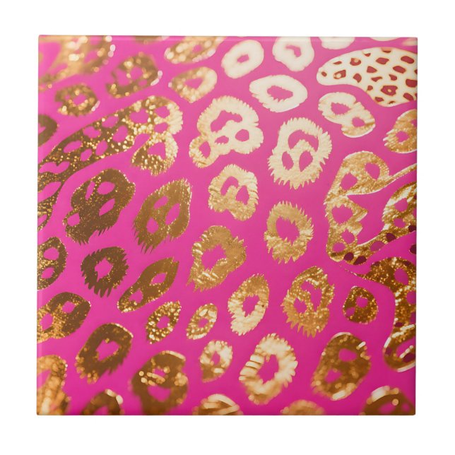 Hot Pink Gold Leopard Print Glam Tile (Front)