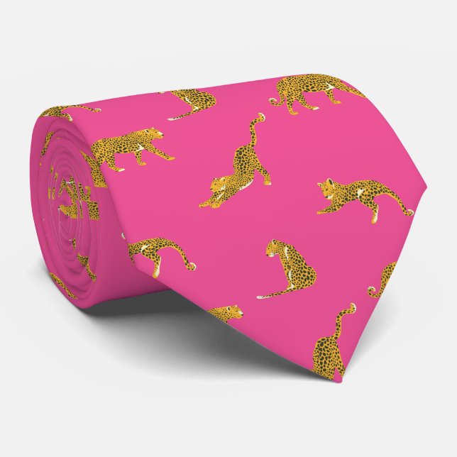 Hot Pink Gold Leopard  Tie (Rolled)