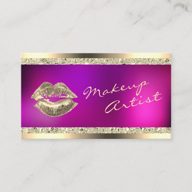 Hot Pink & Gold Makeup Artist Beauty Business Card (Front)
