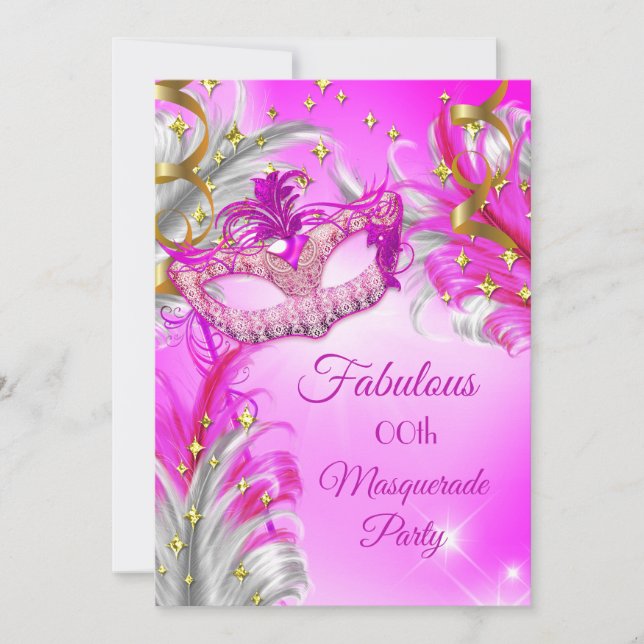 Hot Pink Gold Masquerade Party Fabulous Birthday Invitation (Front)