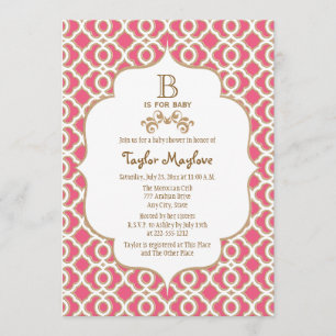 Hot Pink Gold Moroccan Baby Girl Baby Shower Invitation