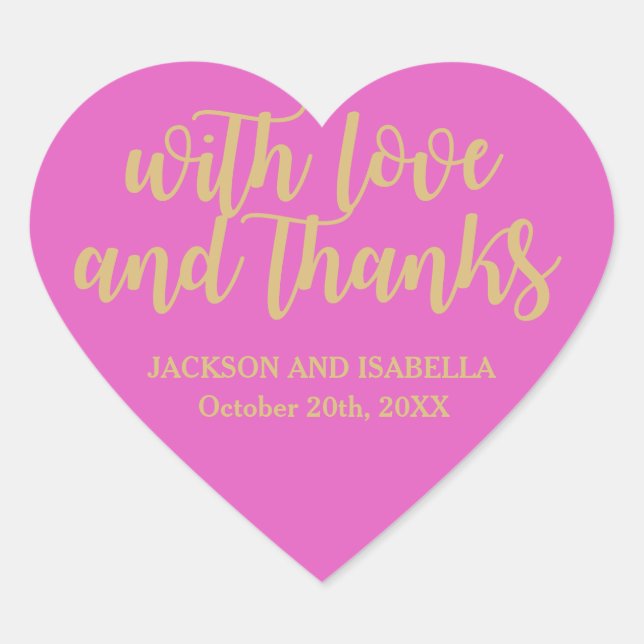 Hot Pink Gold Personalised Wedding Favour Sticker (Front)