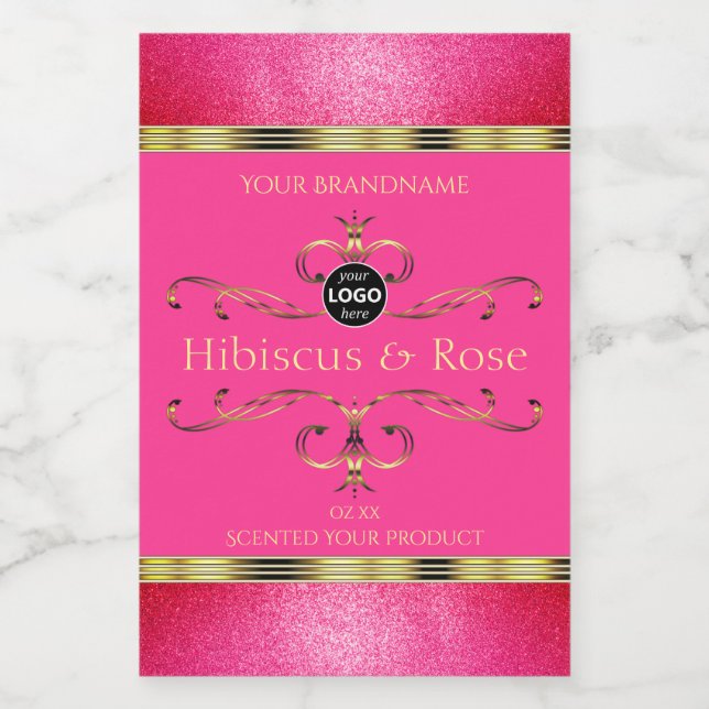 Hot Pink Gold Product Label Glitter Borders Logo (Single Label)