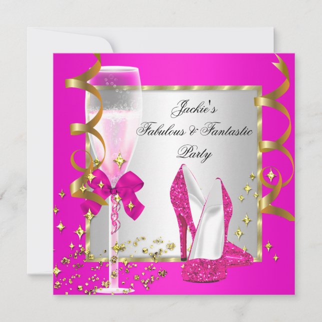 Hot Pink Gold Silver Women's Birthday Party Invitation (Front)