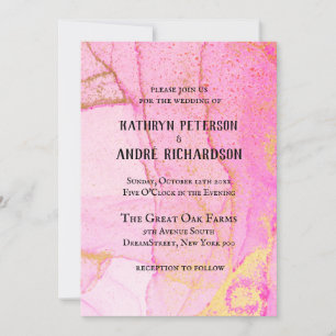 Hot Pink Gold Vintage Wedding Invitation