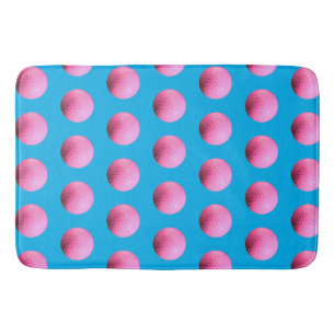 Hot Pink Golf Ball Pattern Blue Bath Mat