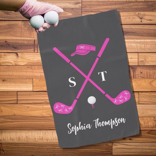 Hot Pink Golf Club White Bows Custom Birthday Towel (Creator Uploaded)
