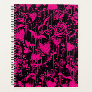 Hot Pink Gothic Roses & Skulls Pattern Planner