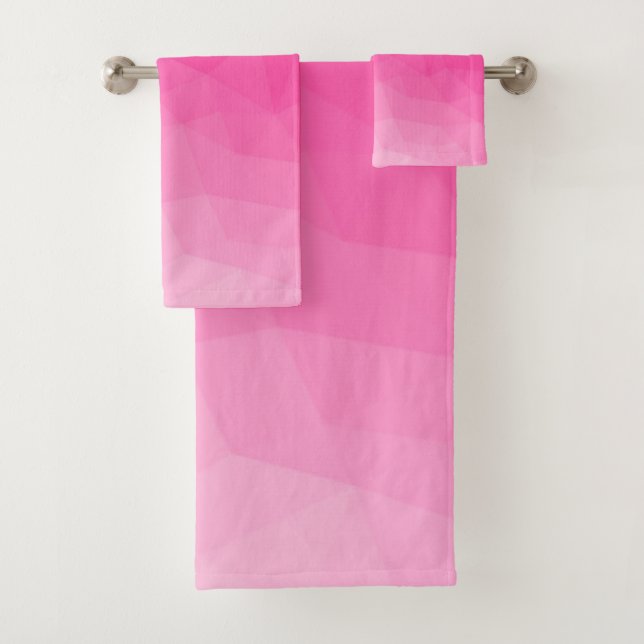 Hot pink gradient geometric mesh bright pattern bath towel set (Insitu)