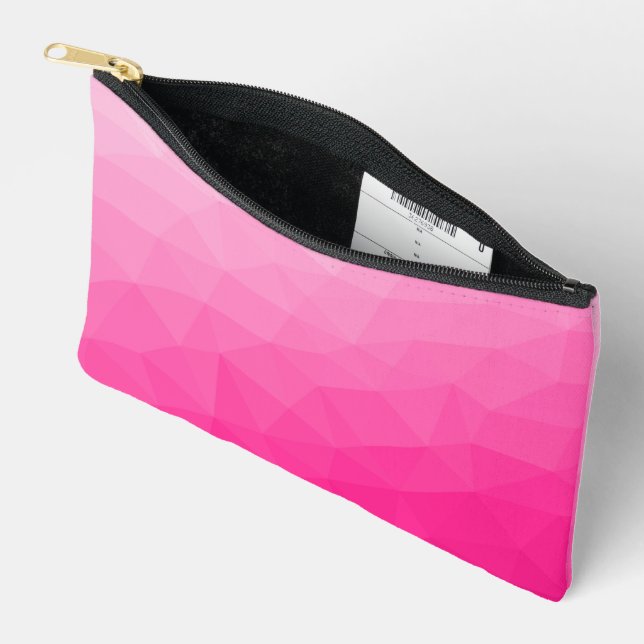Hot pink gradient geometric mesh pattern accessory pouch (Open)