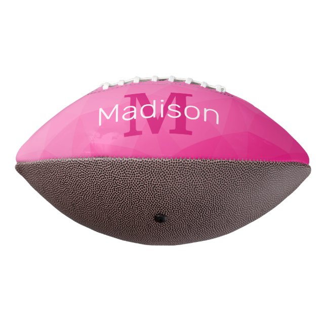 Hot pink Gradient Geometric Mesh Pattern Monogram American Football (Rotated 270)