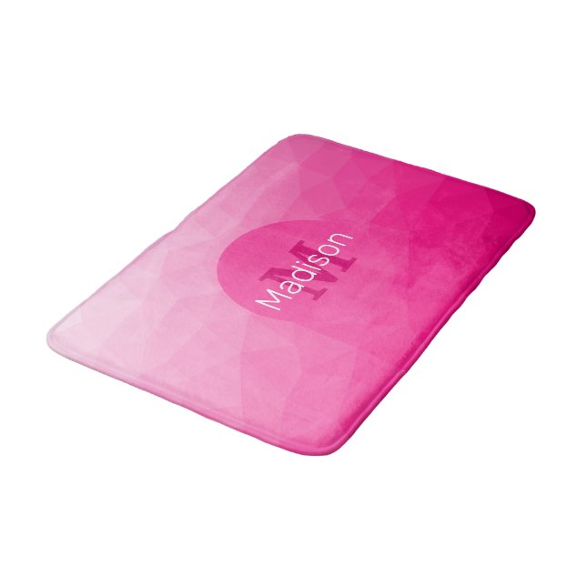 Hot pink Gradient Geometric Mesh Pattern Monogram Bath Mat (Angled)