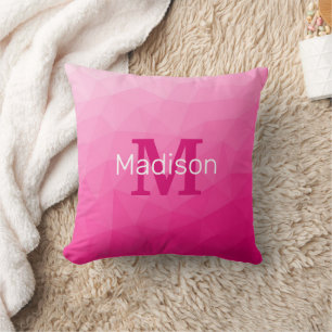 Hot pink Gradient Geometric Mesh Pattern Monogram Cushion