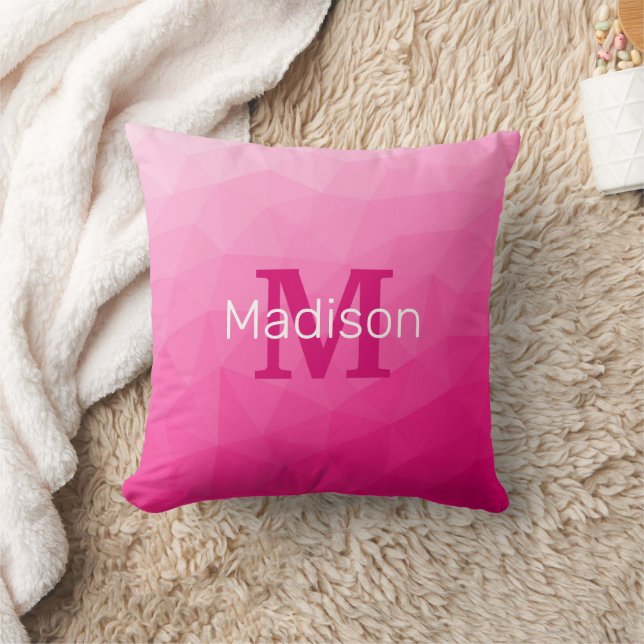 Hot pink Gradient Geometric Mesh Pattern Monogram Cushion (Blanket)