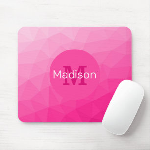 Hot pink Gradient Geometric Mesh Pattern Monogram Mouse Mat
