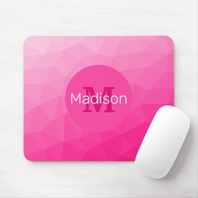 Hot pink Gradient Geometric Mesh Pattern Monogram Mouse Mat (With Mouse)