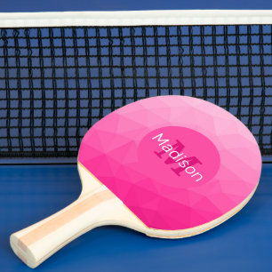 Hot pink Gradient Geometric Mesh Pattern Monogram Ping Pong Paddle