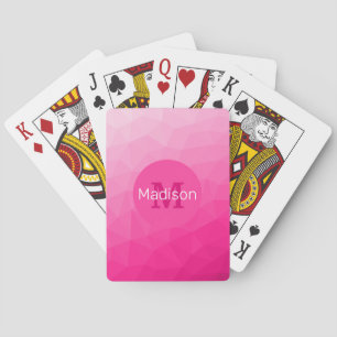 Hot pink Gradient Geometric Mesh Pattern Monogram Playing Cards