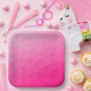 Hot pink Gradient Geometric Mesh Pattern Paper Plate