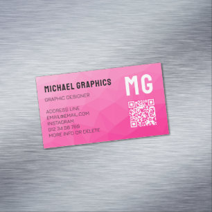 Hot pink gradient geometric mesh pattern QR code Magnetic Business Card