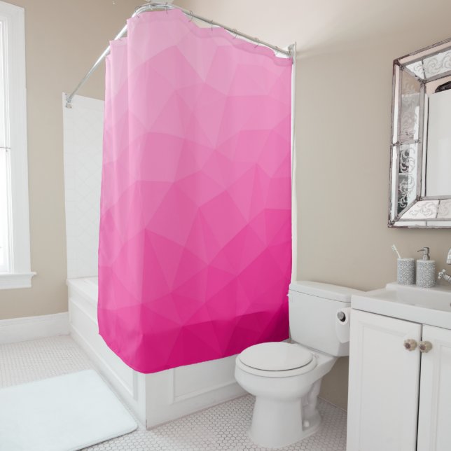 Hot pink Gradient Geometric Mesh Pattern Shower Curtain (In Situ)
