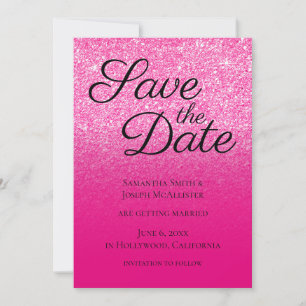 Hot Pink Gradient Glitter Save The Date