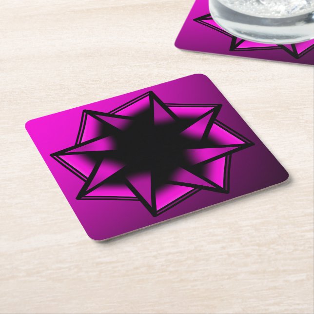 Hot Pink Gradient Star Bow Square Paper Coaster (Angled)