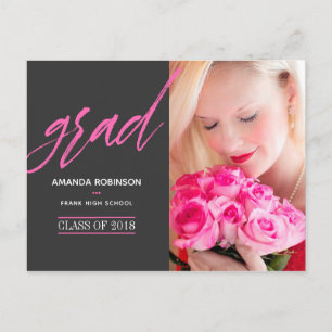 Hot-Pink Graduate Announcement Photo Postcard