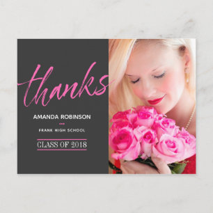 Hot-Pink Graduate Thank You Photo Postcard