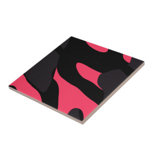 Hot pink, gray and black Camo abstract Tile