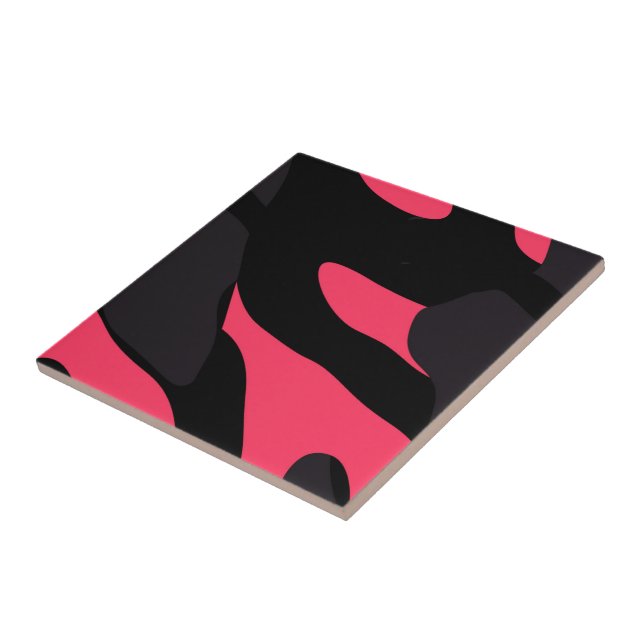 Hot pink, gray and black Camo abstract Tile (Side)