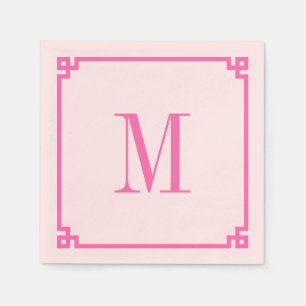 Hot Pink Greek Key Border Monogram Napkin