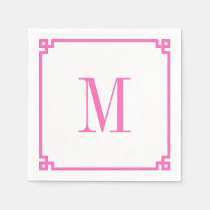 Hot Pink Greek Key Border Monogram Napkin