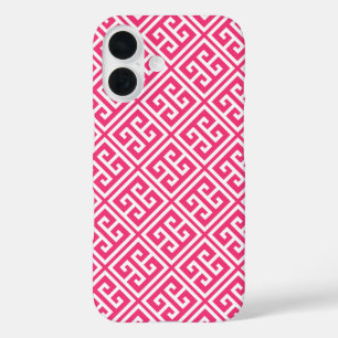 Hot Pink Greek Key Pattern iPhone 16 Case