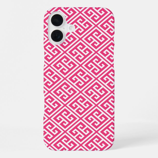 Hot Pink Greek Key Pattern iPhone Case (Back)