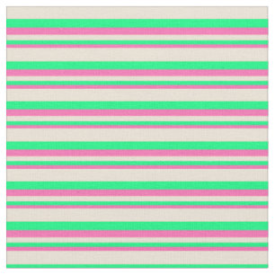 Hot Pink, Green & Bisque Coloured Lines Fabric